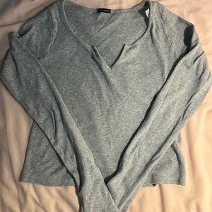 Brandy Melville Grey Ashlyn Long Sleeve V-Noch Top